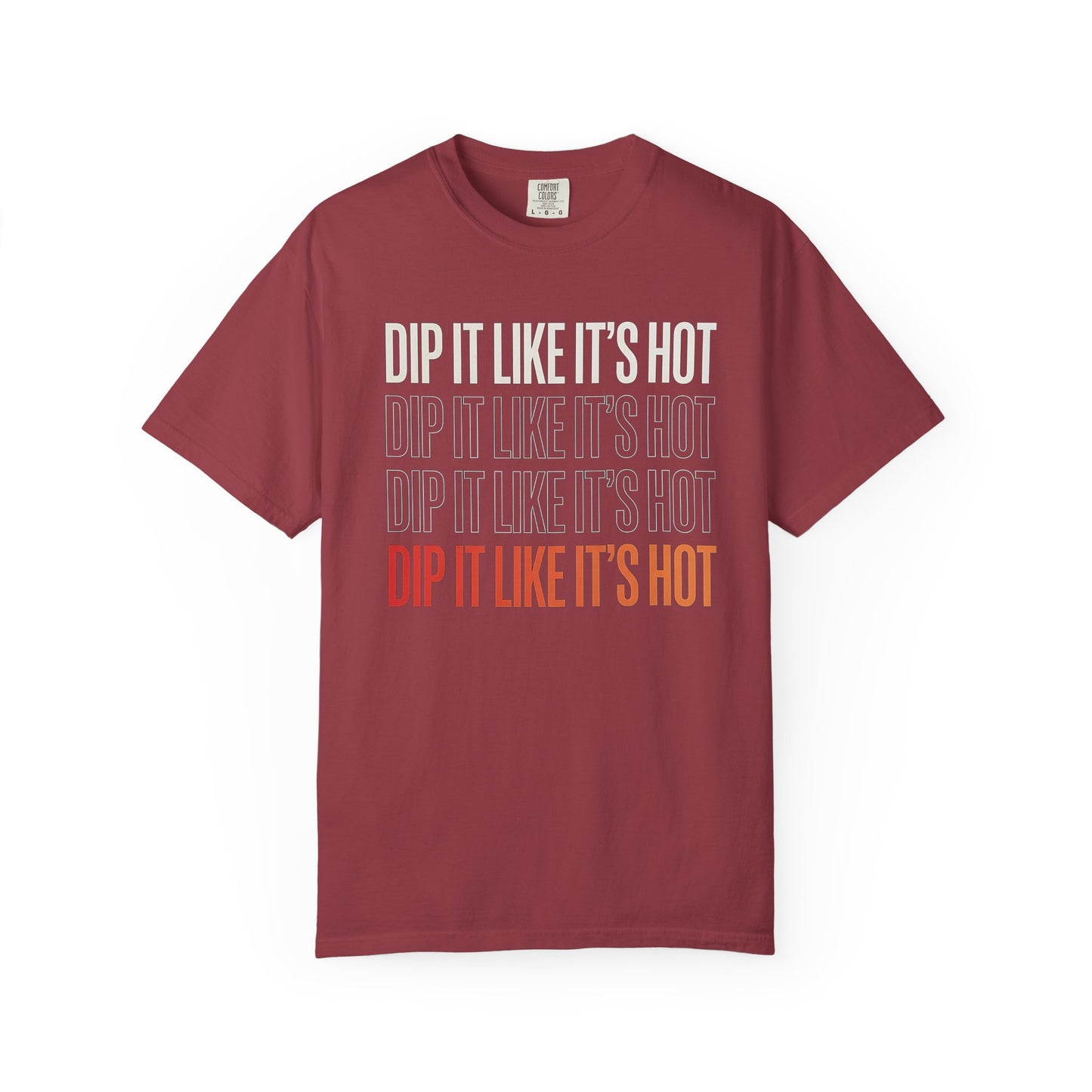 Broke Reefers saltwater aquarium graphic t-shirt featuring bold typography that reads: DIP IT LIKE IT'S HOT, maroon crew neck tee
