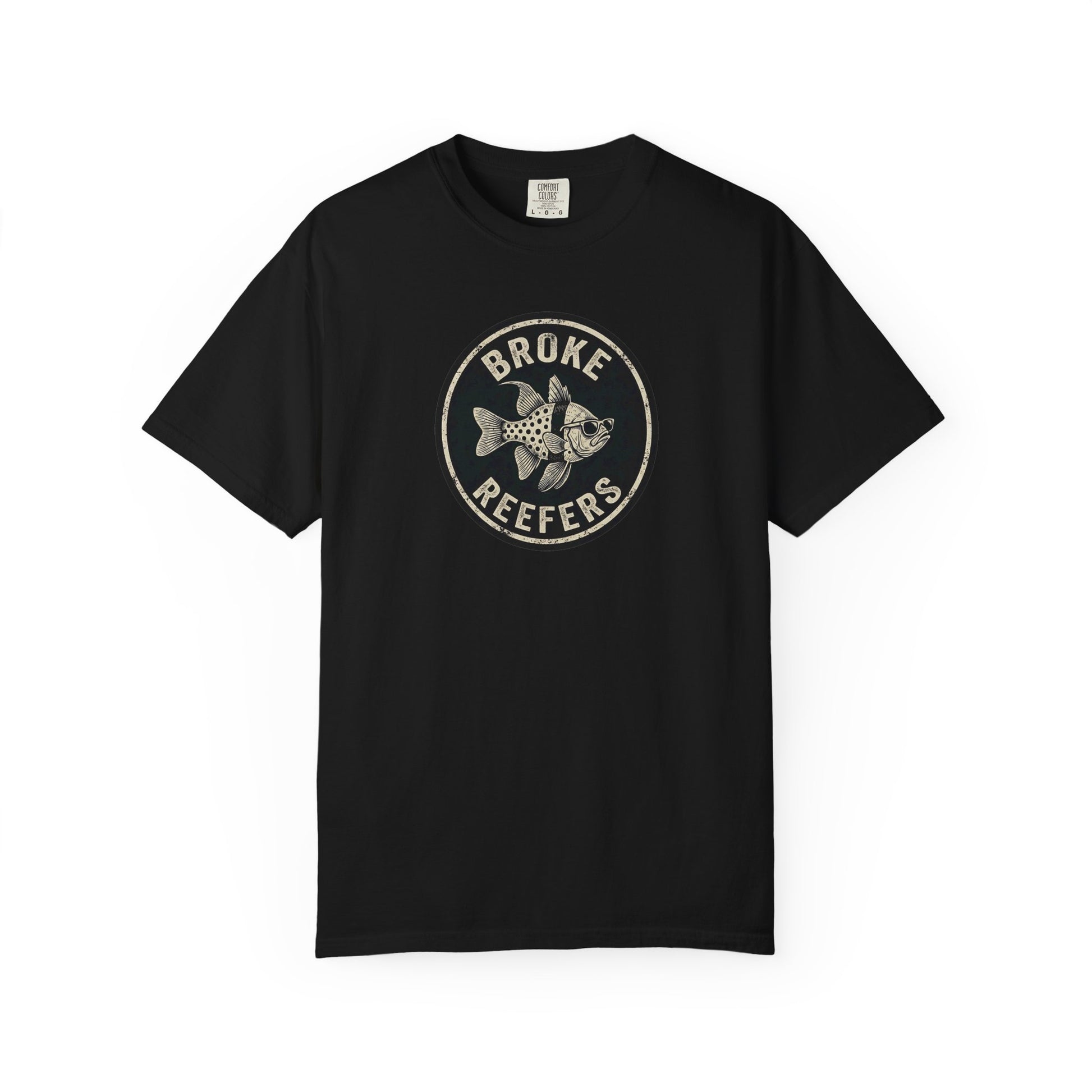 Broke Reefers brand graphic t-shirt featuring the official logo in a circle, [Color] crew neck tee
