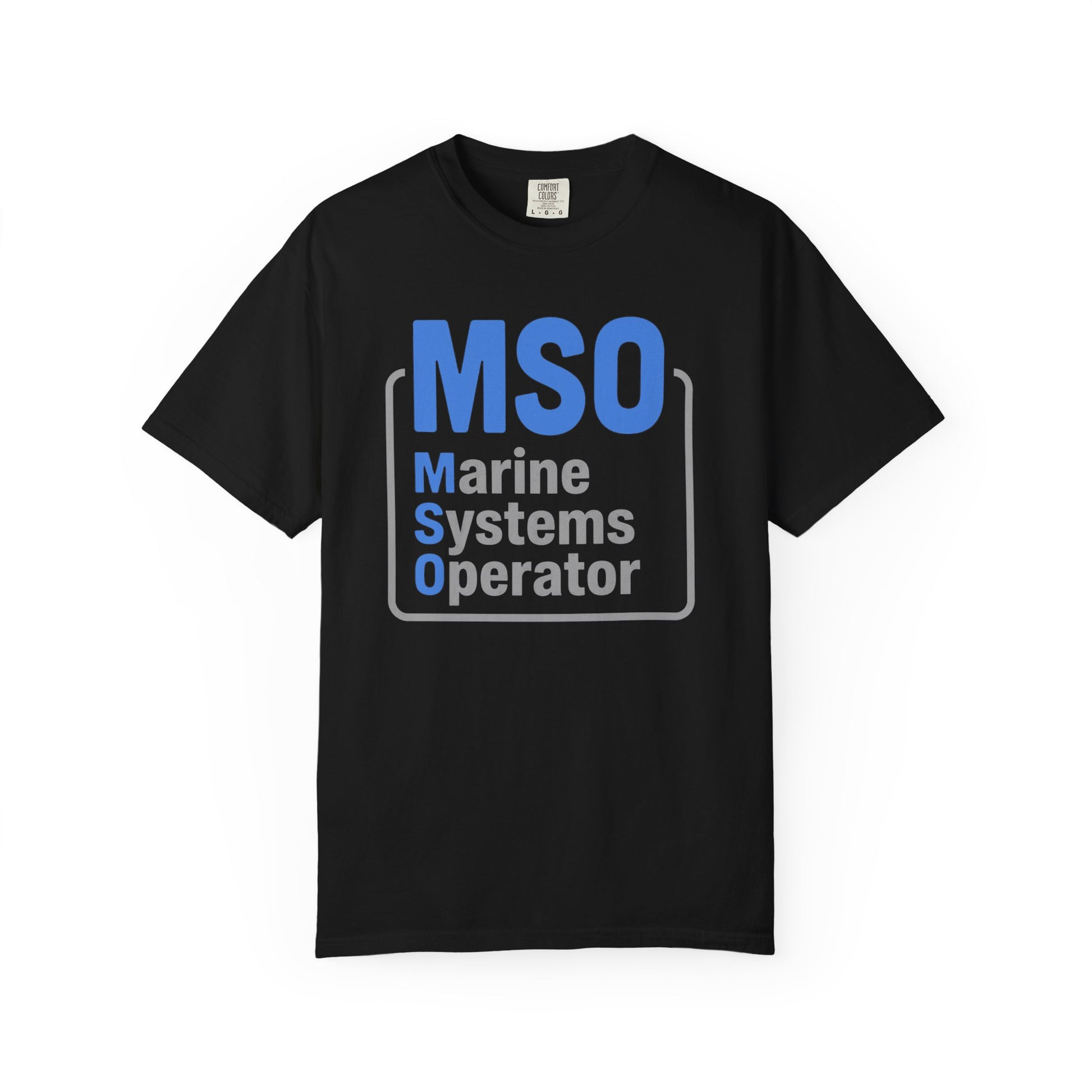 Broke Reefers saltwater aquarium graphic t-shirt featuring modern, bold typography that reads: MSO Marine Systems Operator, black crew neck tee