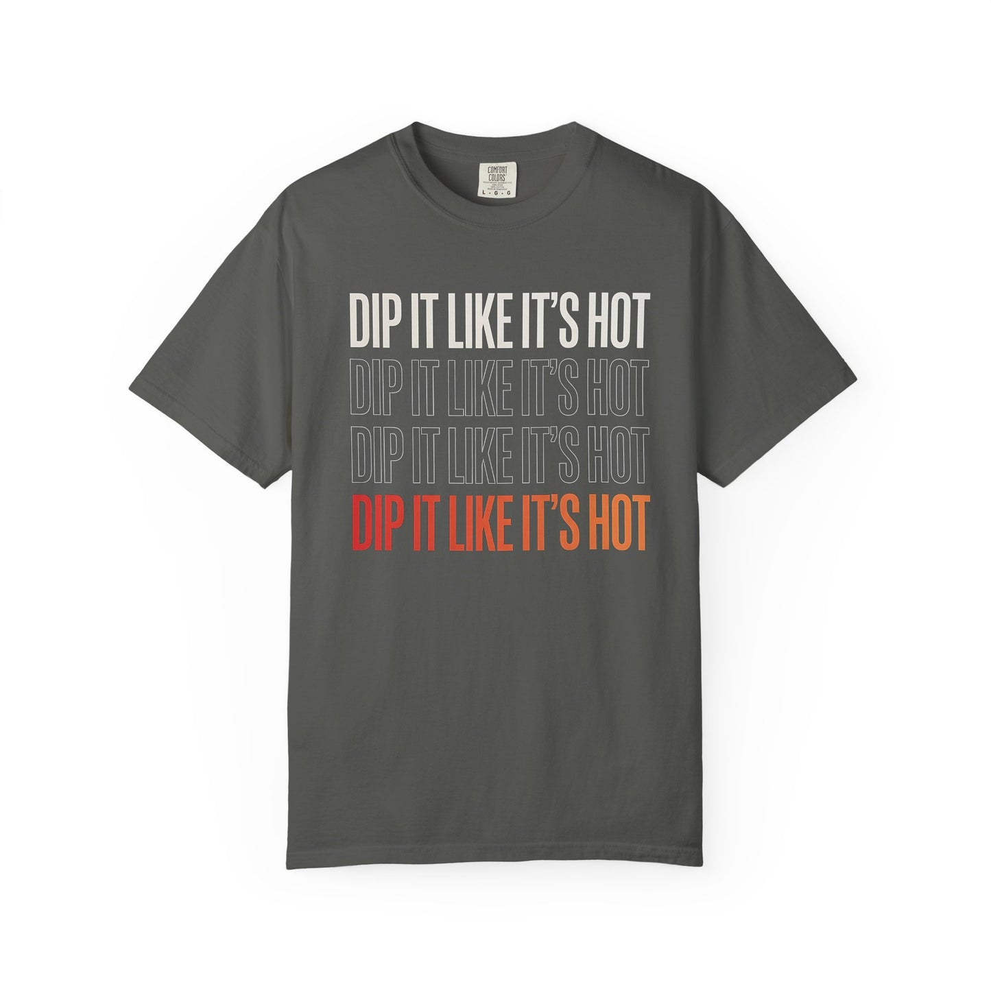 Broke Reefers saltwater aquarium graphic t-shirt featuring bold typography that reads: DIP IT LIKE IT'S HOT, dark khaki crew neck tee