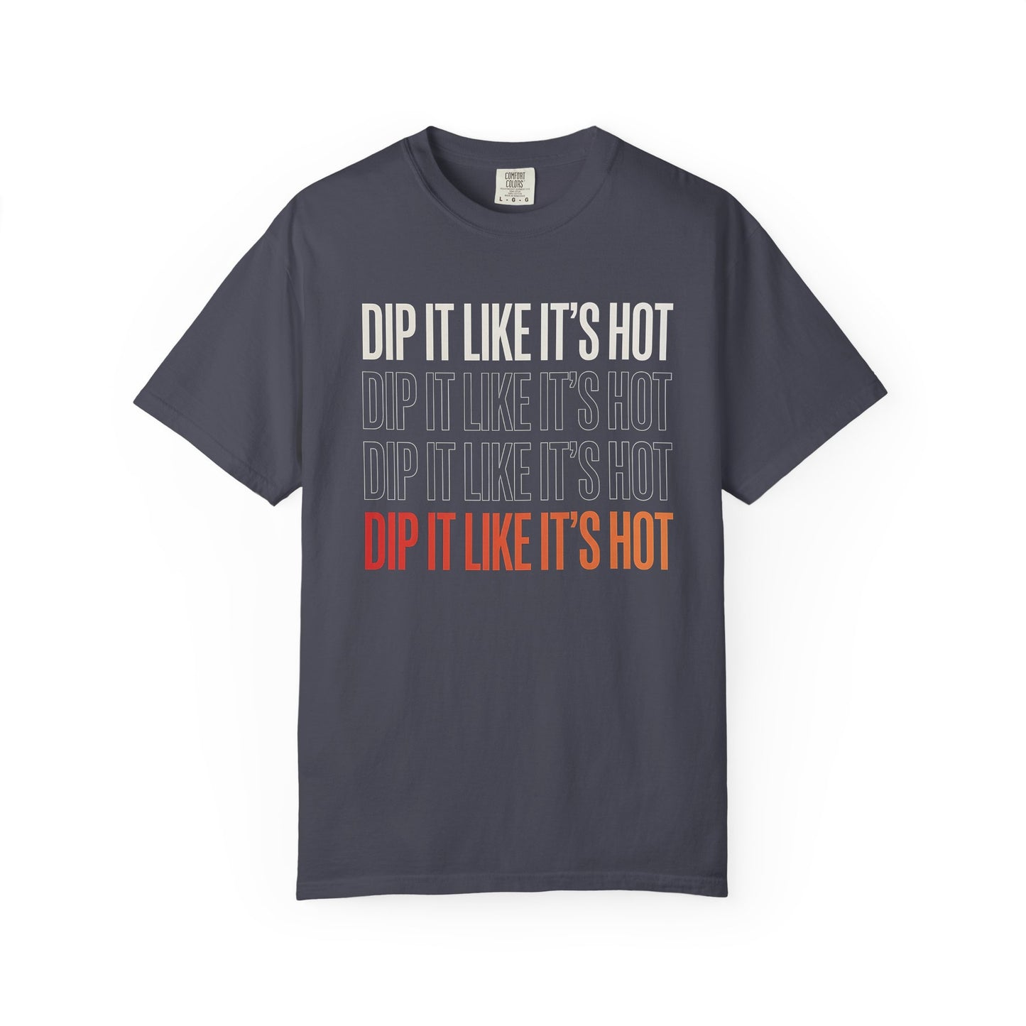Broke Reefers saltwater aquarium graphic t-shirt featuring bold typography that reads: DIP IT LIKE IT'S HOT, navy crew neck tee